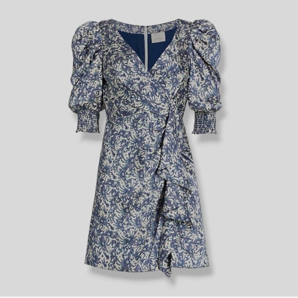Cinq à Sept Blue Floral Long Sleeve Dress